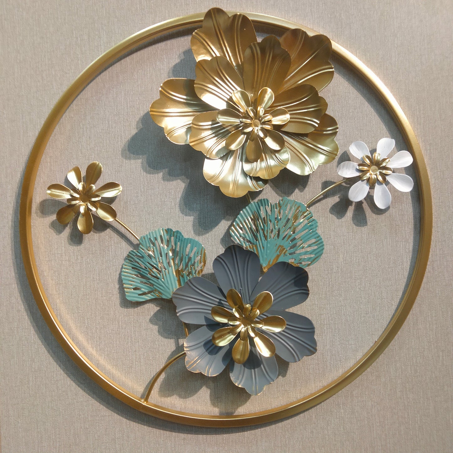 3D metallic wall decoration leaves and flowers frame