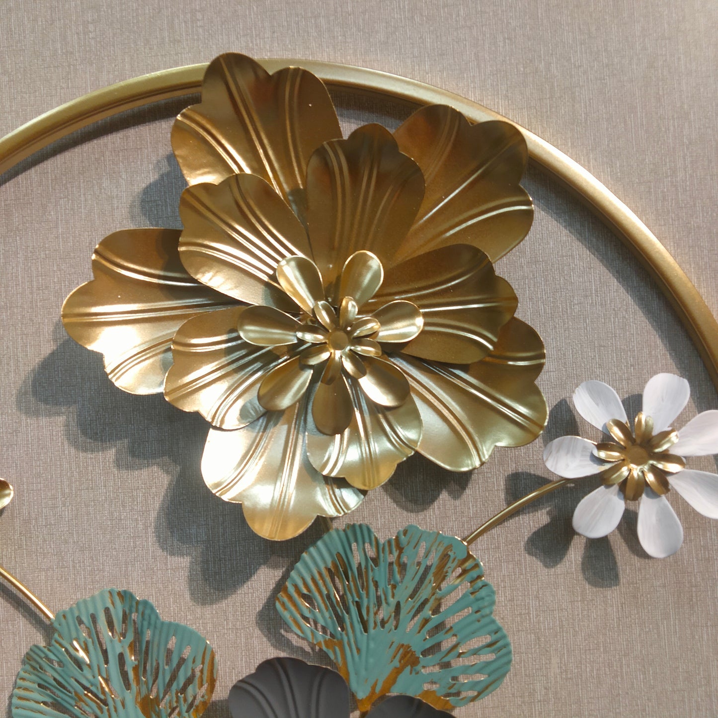 3D metallic wall decoration leaves and flowers frame