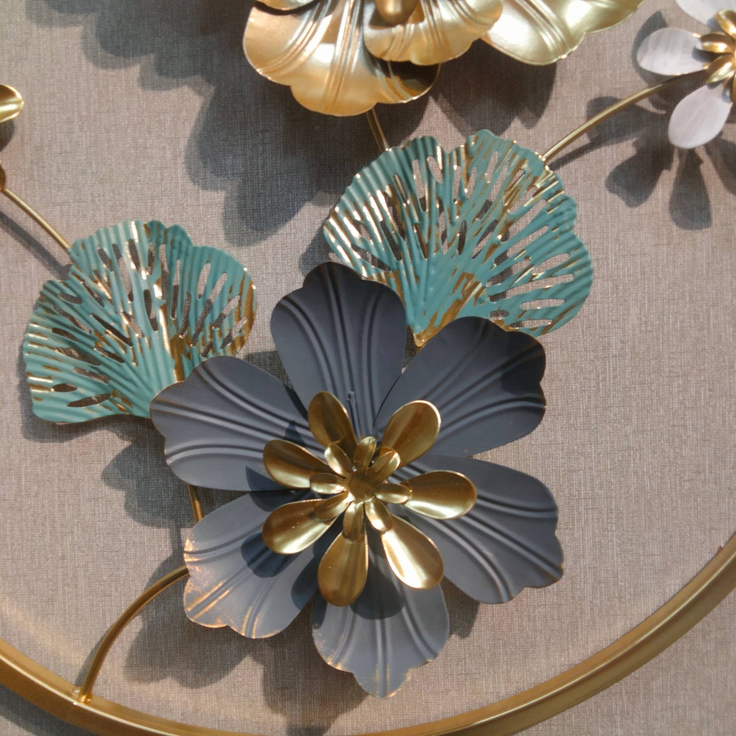 3D metallic wall decoration leaves and flowers frame
