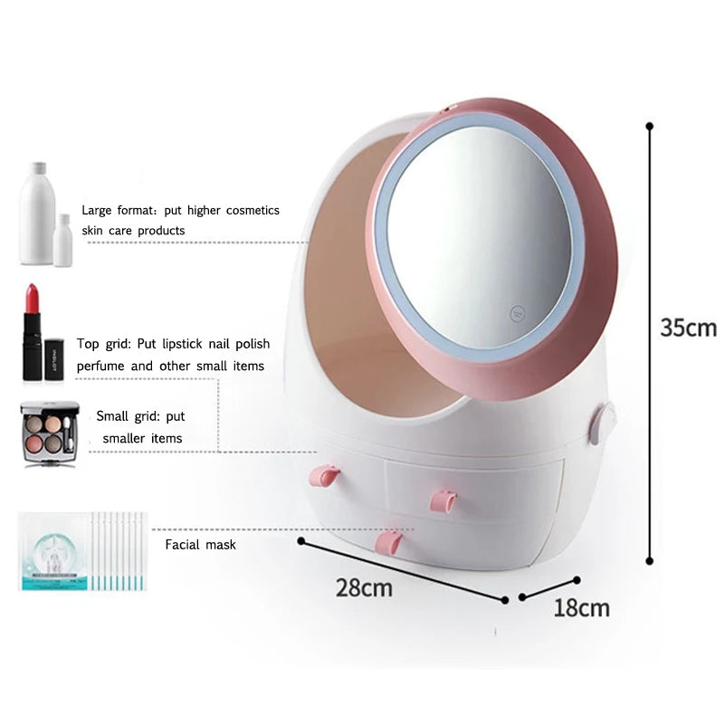 LED Mirror Cosmetic Storage Organizer