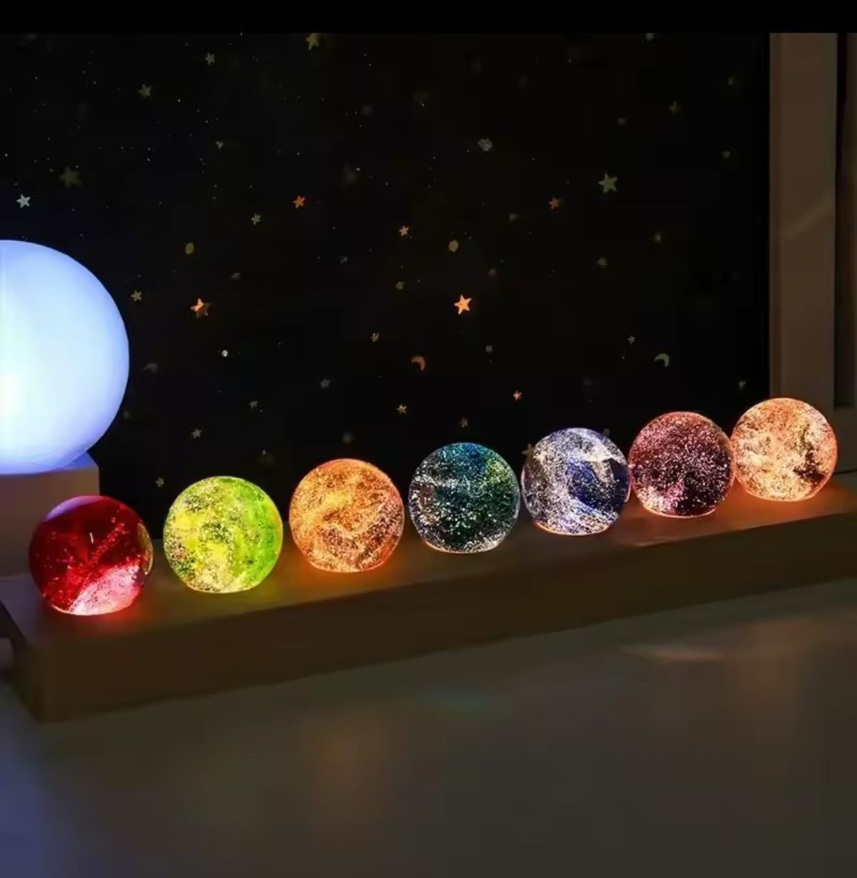 LED 7 Crystal Ball on wooden stand