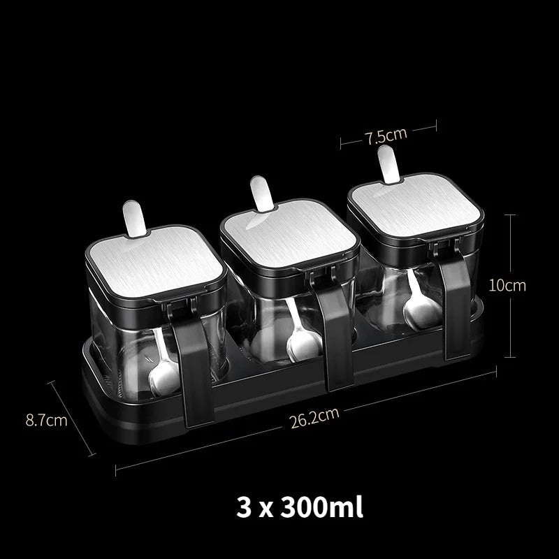 3pcs spice and sugar jar with spoon
