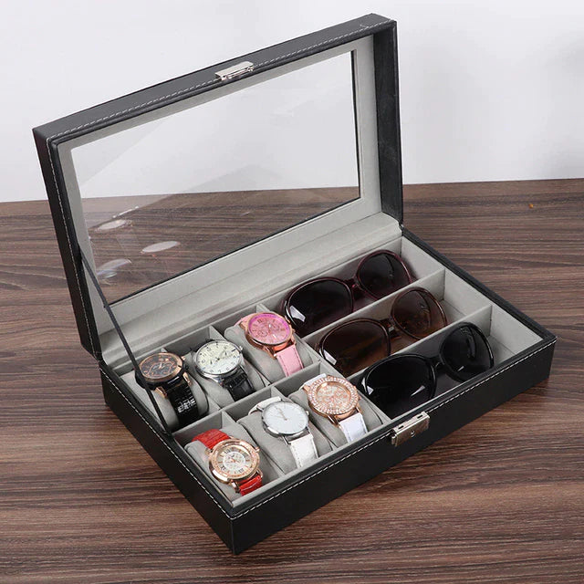 Watches and sunglasses organizer in best quality leather material.
