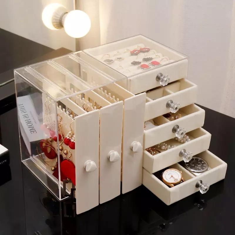Jewellery organizer with multi drawers and transparent jewellery hanging option