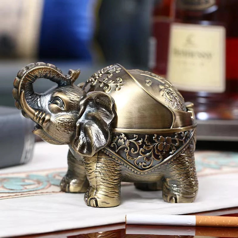 Elephant Ashtray With Cover Stainless Steel Windproof Ashtray For Outdoor Ashtray, Home, Office Decoration
