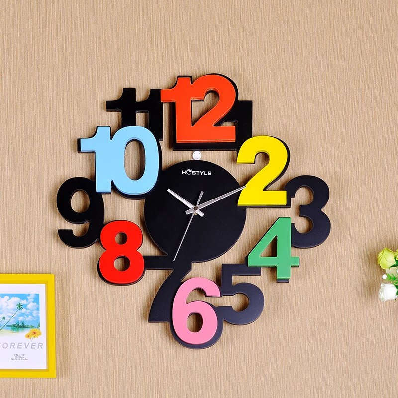 Imported Wooden colorful digit wall Clock