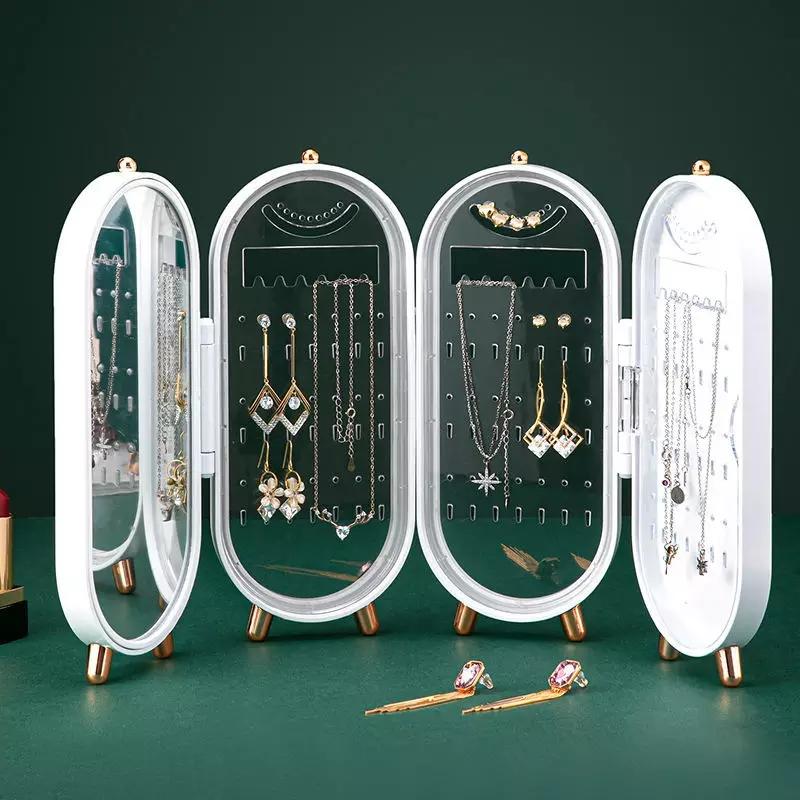 4 Layer foldable jwellery organizer Green and white acrylic jwellery box