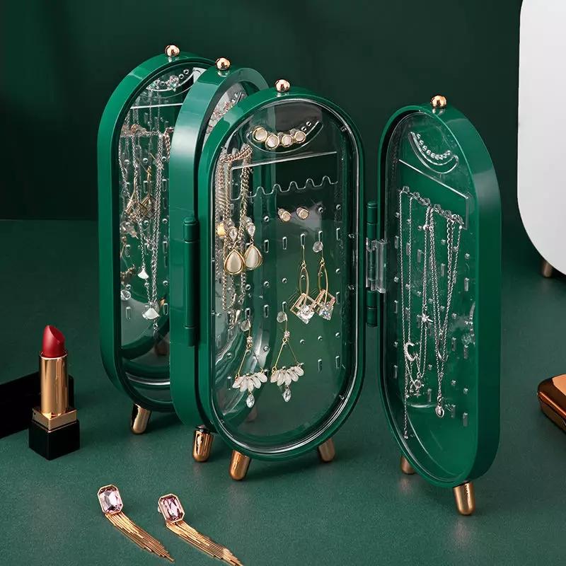 4 Layer foldable jwellery organizer Green and white acrylic jwellery box