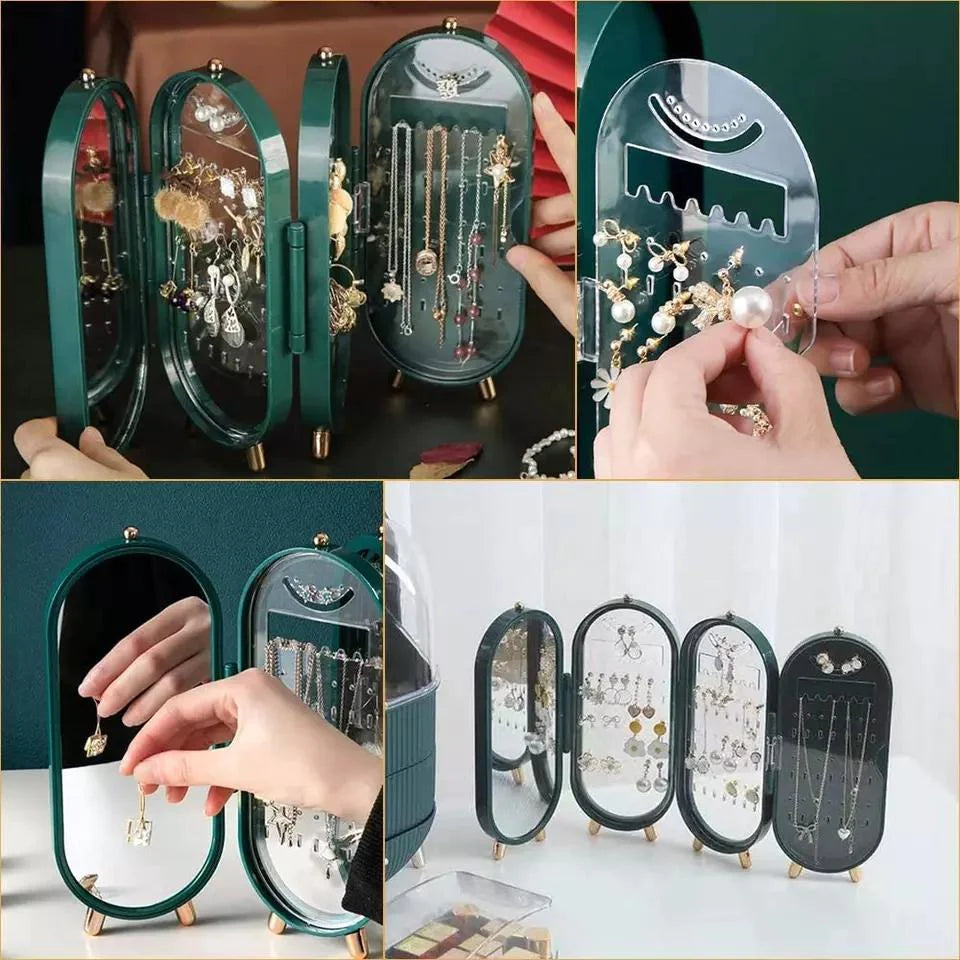 4 Layer foldable jwellery organizer Green and white acrylic jwellery box