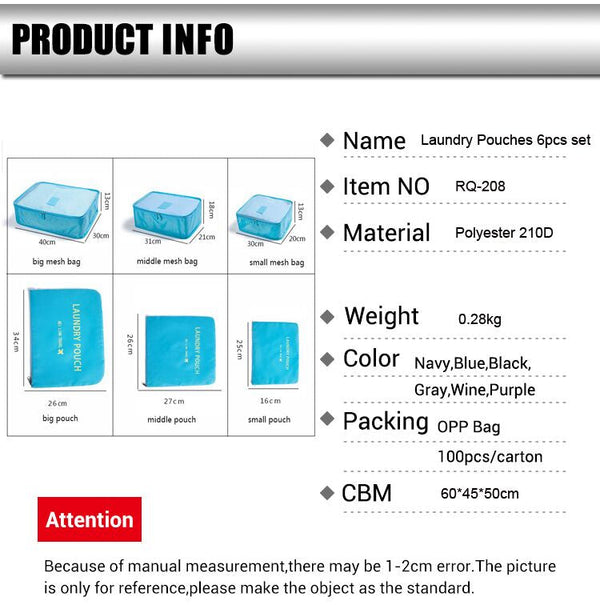 6 Pieces travel bag set