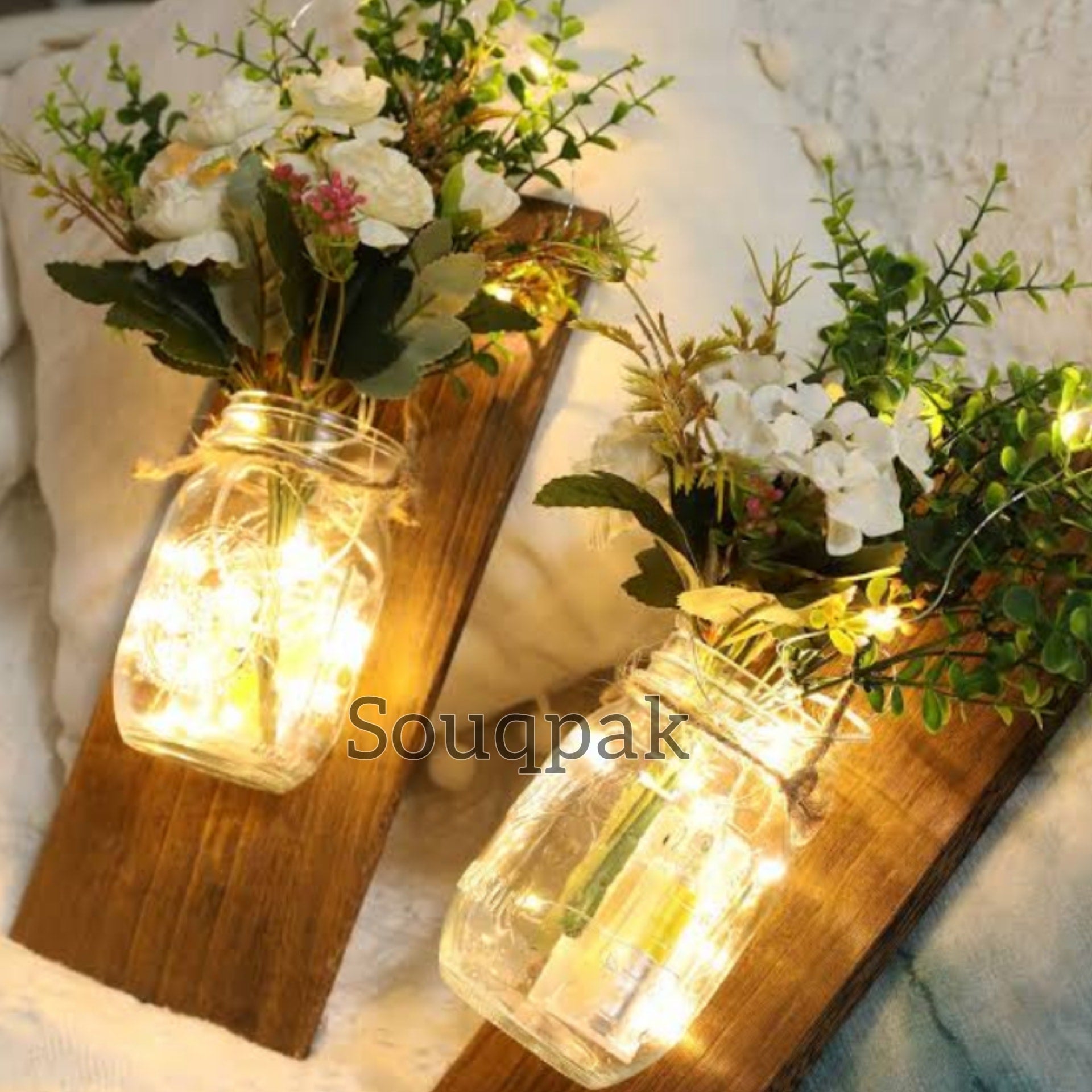 Flower Garland Jar home decoration flower led jar with wooden hanging