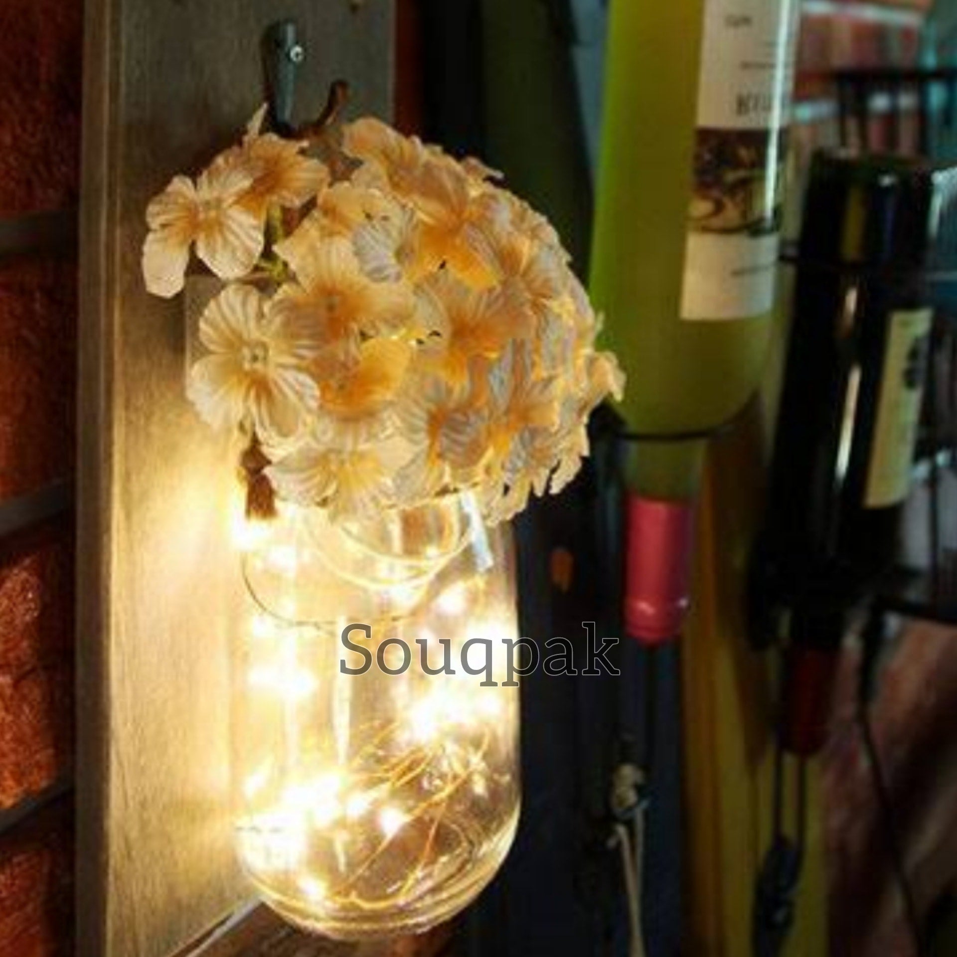 Flower Garland Jar home decoration flower led jar with wooden hanging
