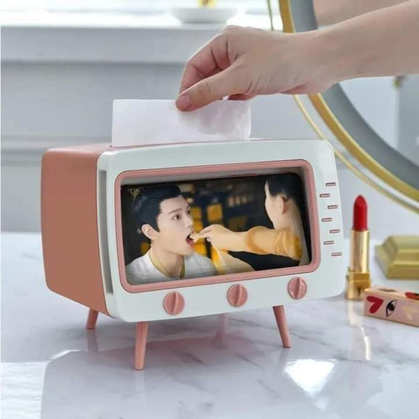2 In 1 Tissue Box With Phone Stand Tv Appearance Creative Square Home Office Desktop Tissue Boxes Storage Organizer