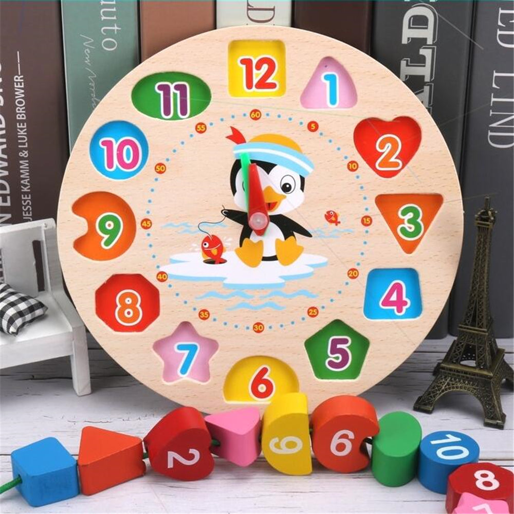 Montessori Cartoon Animal Educational Wooden тетрис Classic Toy Beaded Geometry Digital Clock Puzzles Gadgets Matching Children