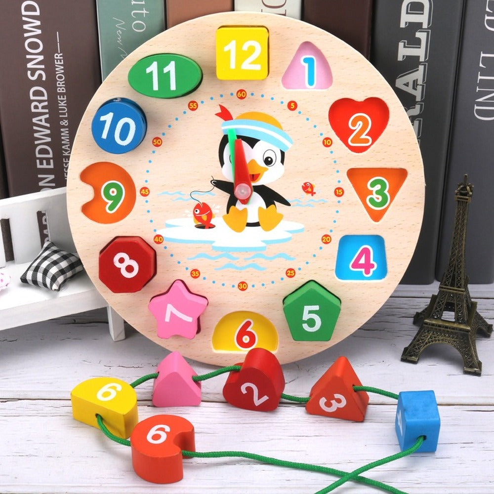 Montessori Cartoon Animal Educational Wooden тетрис Classic Toy Beaded Geometry Digital Clock Puzzles Gadgets Matching Children