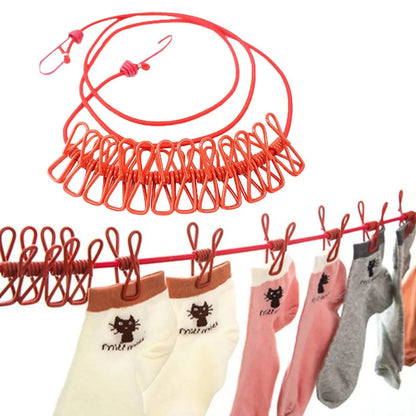 clothes drying rope 12 clips with 2 hooks