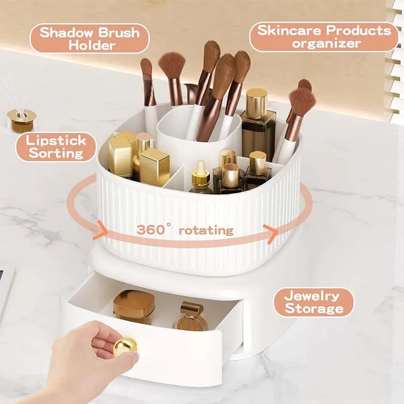 Luxury Rotating Makeup Brush Organiser With Drawer