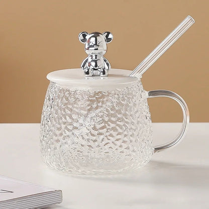 Glass Cup With Lid And Spoon