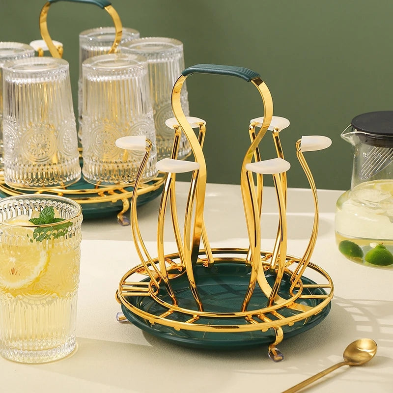 6 Cup Golden Drying Rack,Mug Draining Organizer