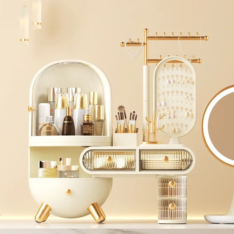 Luxury Dressing Table Cosmetics Storage Box Desktop Jewelry Integrated Dustproof High-Grade organizer