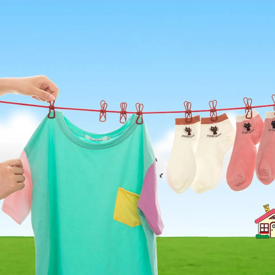 clothes drying rope 12 clips with 2 hooks