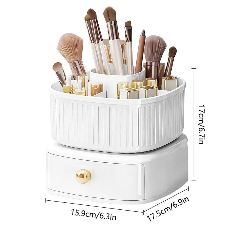 Luxury Rotating Makeup Brush Organiser With Drawer