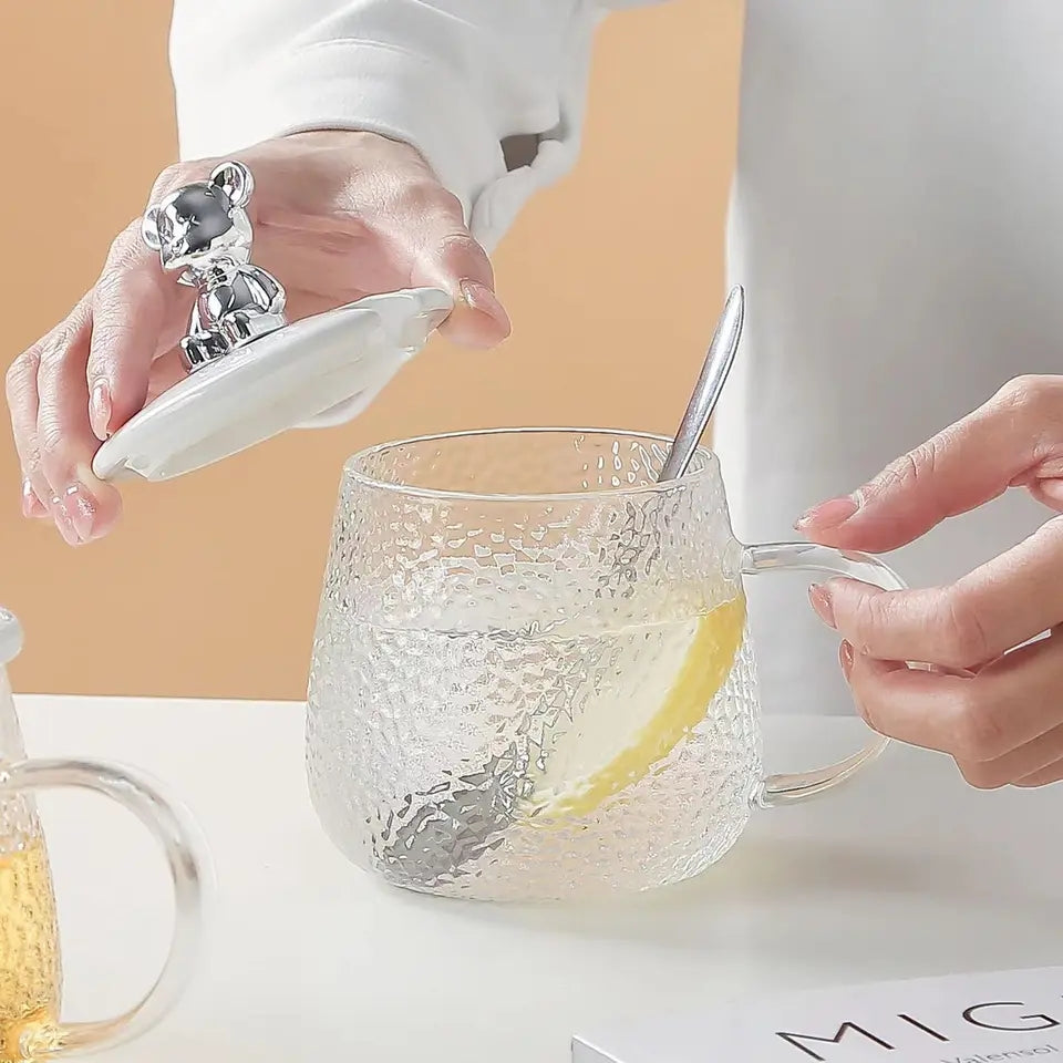Glass Cup With Lid And Spoon