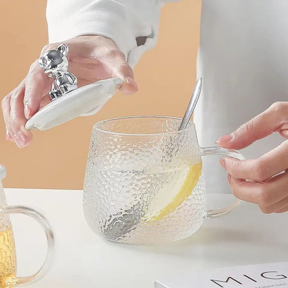 Glass Cup With Lid And Spoon