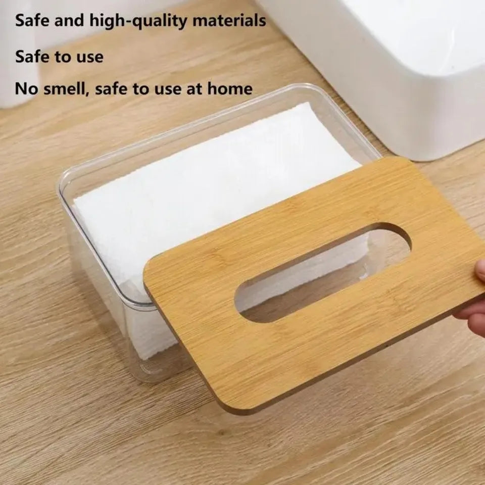 Acrylic tissue box with wooden top - Simple and elegant look tissue holder