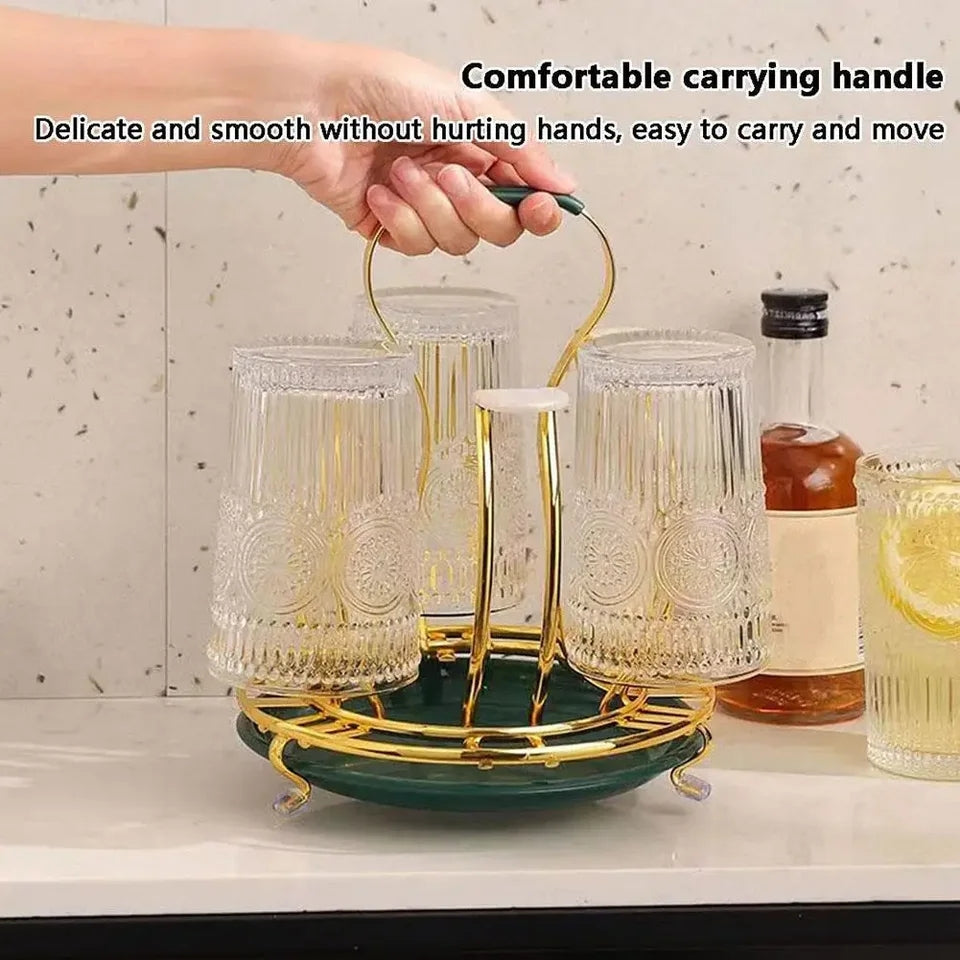 6 Cup Golden Drying Rack,Mug Draining Organizer