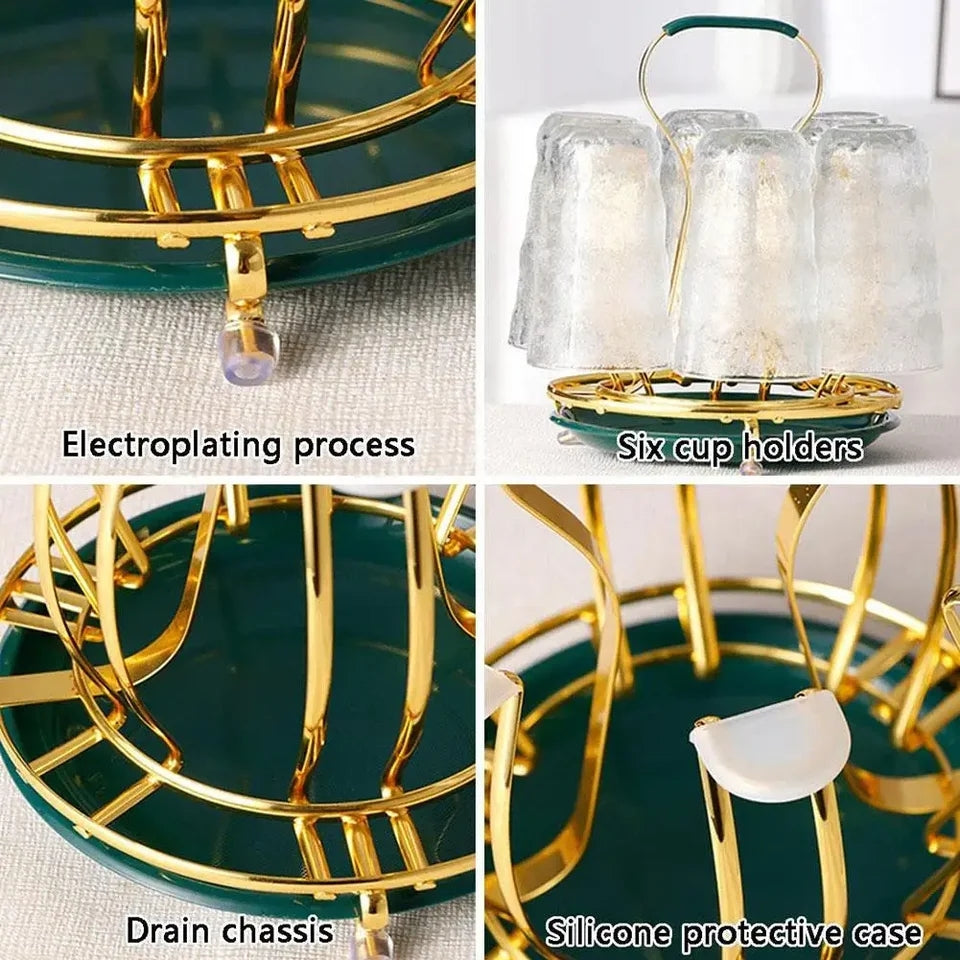 6 Cup Golden Drying Rack,Mug Draining Organizer