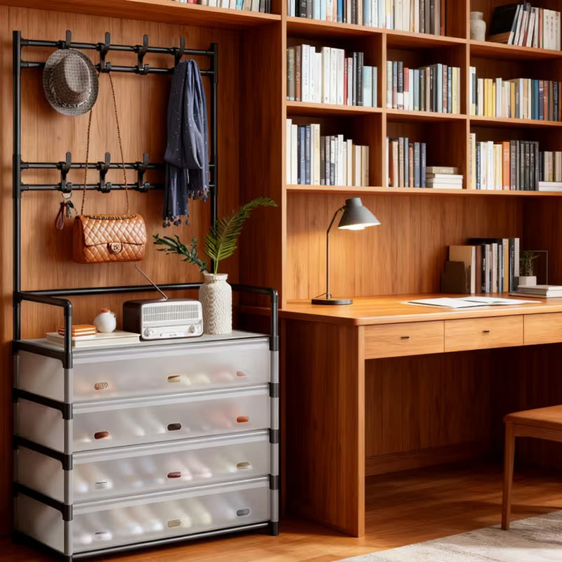 Dustproof Shoe Rack with Hanging Organizer – Space-Saving Multi-Layer Shoe Storage Cabinet