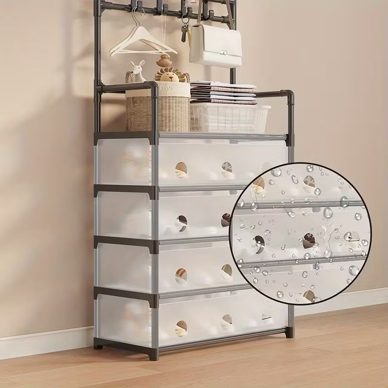 Dustproof Shoe Rack with Hanging Organizer – Space-Saving Multi-Layer Shoe Storage Cabinet