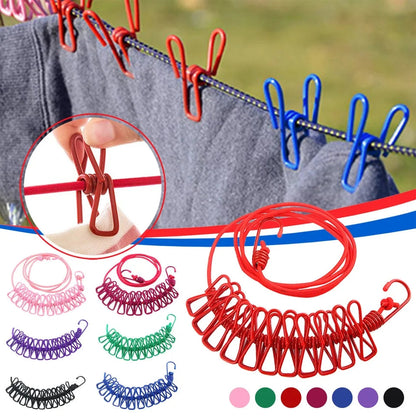 clothes drying rope 12 clips with 2 hooks