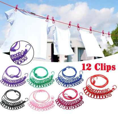 clothes drying rope 12 clips with 2 hooks