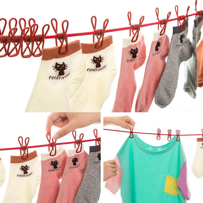 clothes drying rope 12 clips with 2 hooks