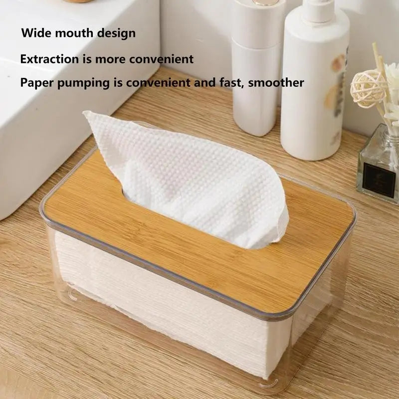 Acrylic tissue box with wooden top - Simple and elegant look tissue holder