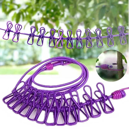 clothes drying rope 12 clips with 2 hooks