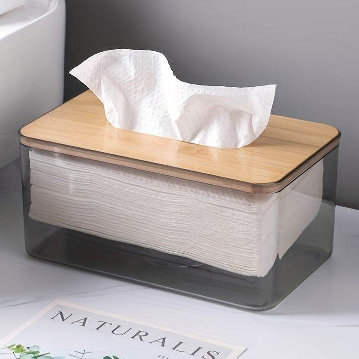 Acrylic tissue box with wooden top - Simple and elegant look tissue holder