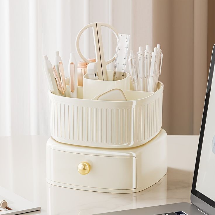Luxury Rotating Makeup Brush Organiser With Drawer
