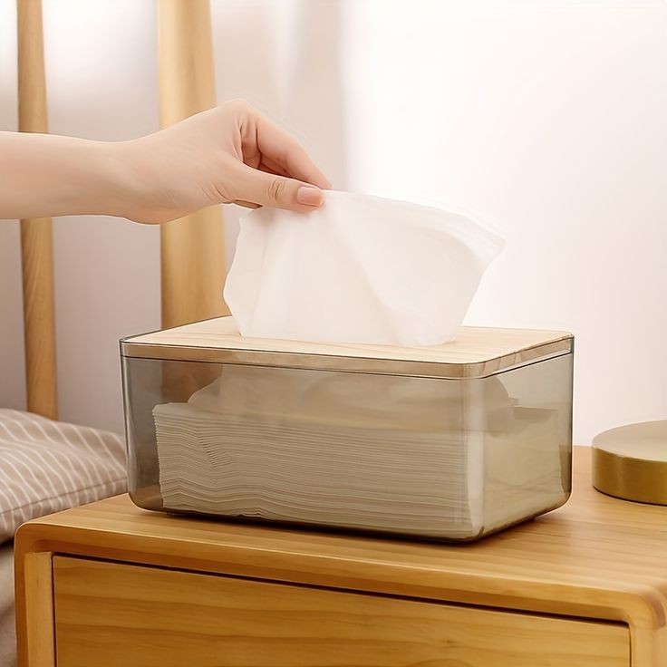 Acrylic tissue box with wooden top - Simple and elegant look tissue holder