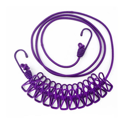 clothes drying rope 12 clips with 2 hooks