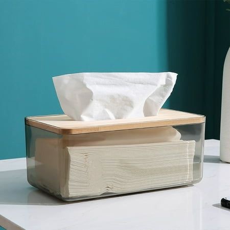 Acrylic tissue box with wooden top - Simple and elegant look tissue holder