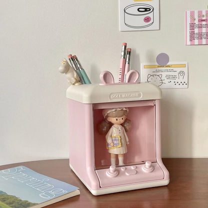 creative doll machine shaped pen holder storage box