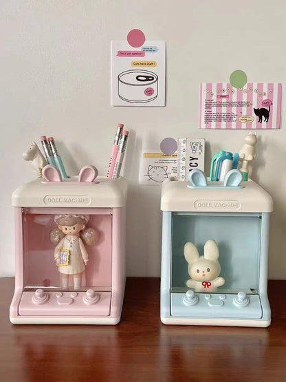 creative doll machine shaped pen holder storage box