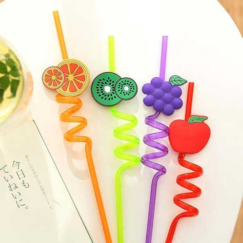 4Pcs Reusable Fruit Shaped Straws