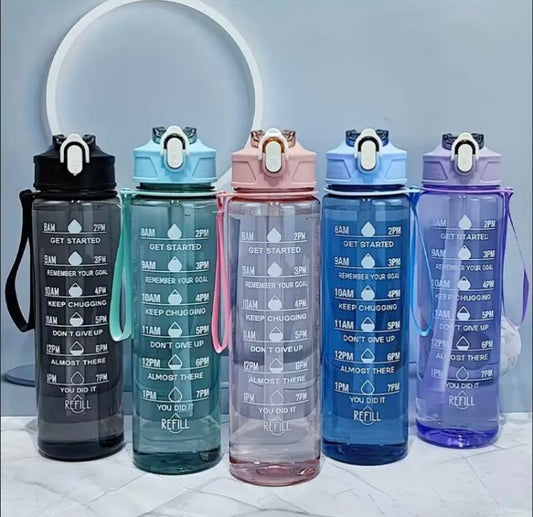 900ml Transparent Leakproof Motivational Water Bottle