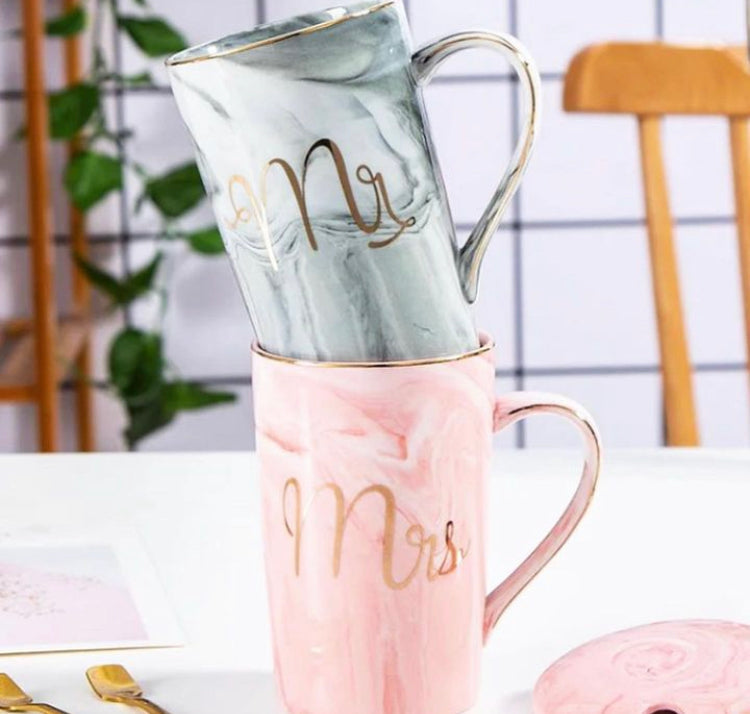 Marble Printed Mr & Mrs Couple Mugs with Box Packaging