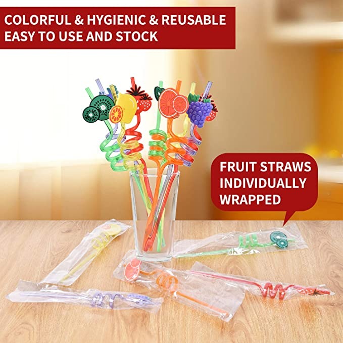 4Pcs Reusable Fruit Shaped Straws