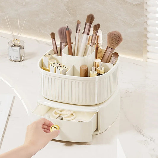 Luxury Rotating Makeup Brush Organiser With Drawer